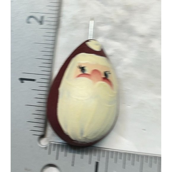 Vintage Christmas Egg Shaped Santa Face Brooch Pin Hand Painted Wood Santa Head - Picture 3 of 6